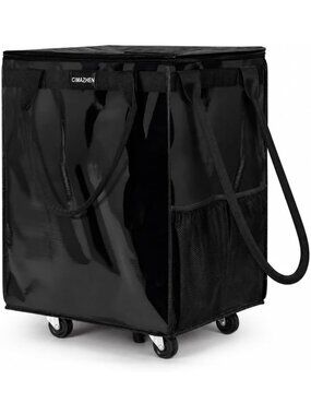 Spacious Black Rolling Grocery Tote on 5 Wheels, Versatile Shopping Bag with 3